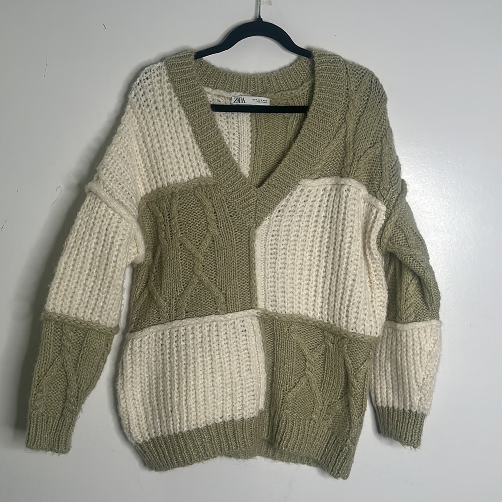 Zara Chunky Knit Color Block Sweater Size Small - image 4